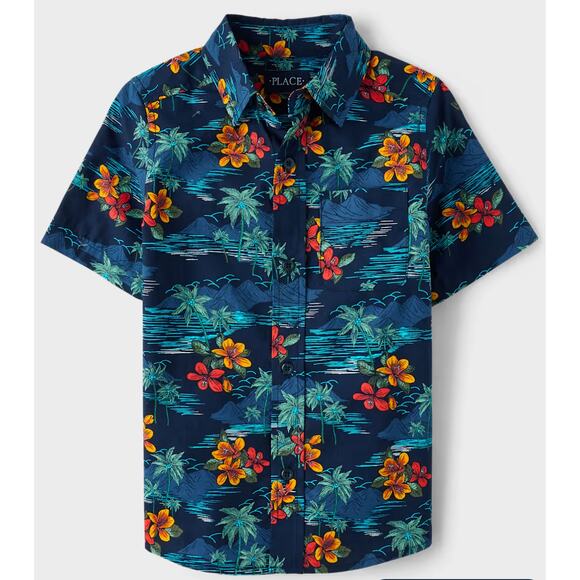 The Children's Place Boys Tropical Button Front Casual Shirt XL NEW - Picture 7 of 8